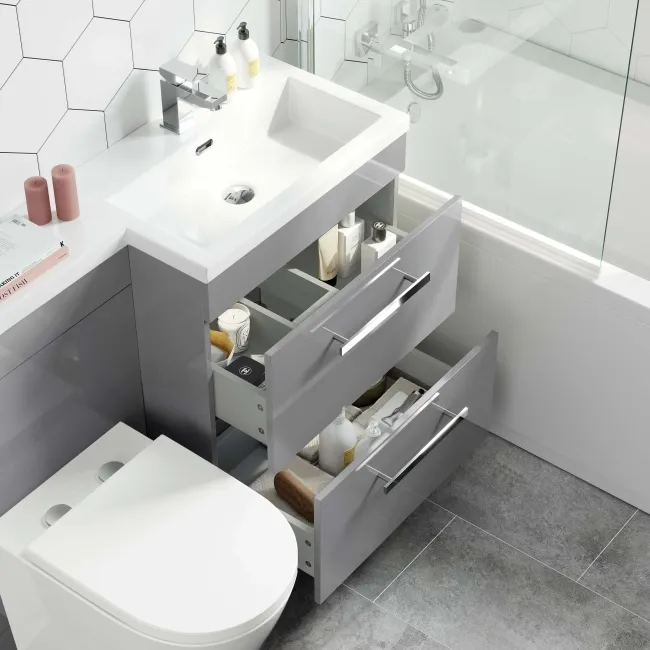 Avon Stone Grey Combination Basin Drawer and Boston Toilet 1100mm - Right Handed