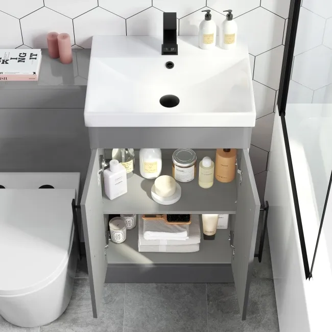 Avon Stone Grey Combination Vanity Basin and Boston Toilet 1000mm - Black Accents