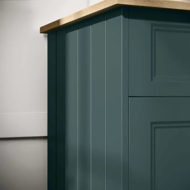 Lucia Midnight Green Vanity with Oak Effect Top & Round Counter Top Basin 640mm - Brushed Brass Accents