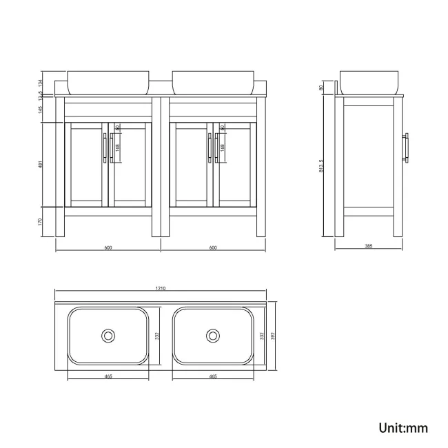 Bermuda Chalk White Vanity with Marble Top & Curved Counter Top Basin 1200mm - Brass Knurled Handles