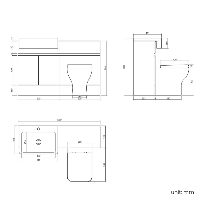 Foster Tungsten Grey Combination Vanity Basin with Marble Top & Houston Toilet 1200mm