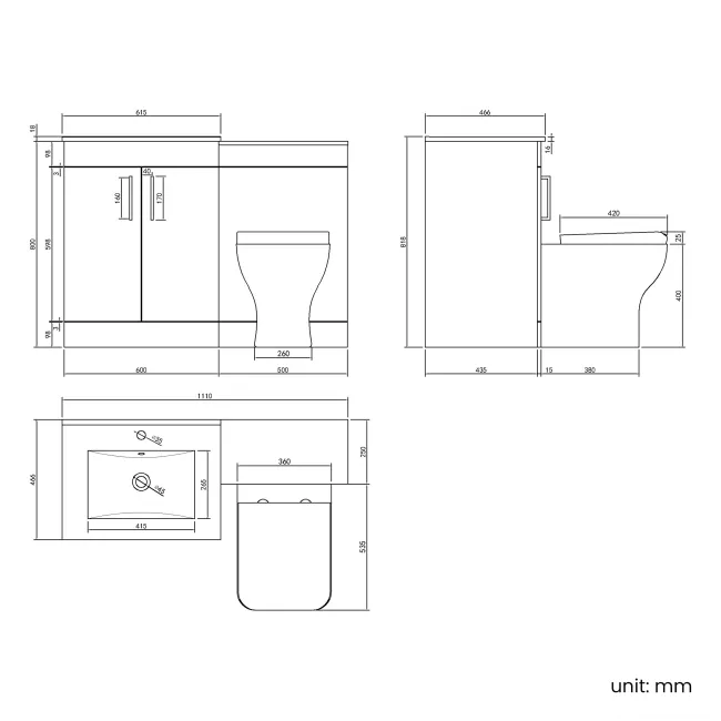 Mersey Gloss White Combination Vanity Basin and Houston Toilet 1100mm