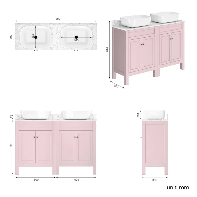 Bermuda Cashmere Pink with Marble Top & Curved Counter Top Basin 1200mm