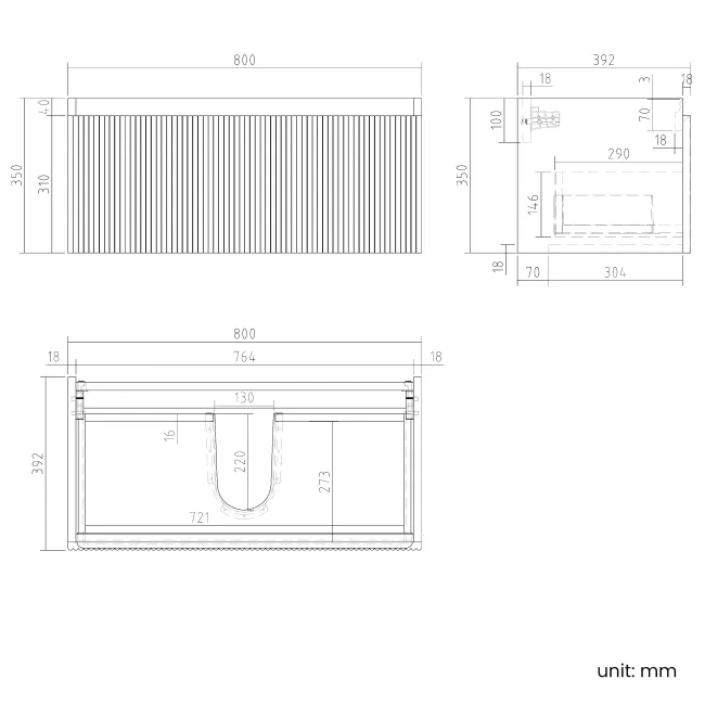 Malta Fluted Country Oak Wall Hung Drawer Vanity with Marble Top & Marin Basin 800mm