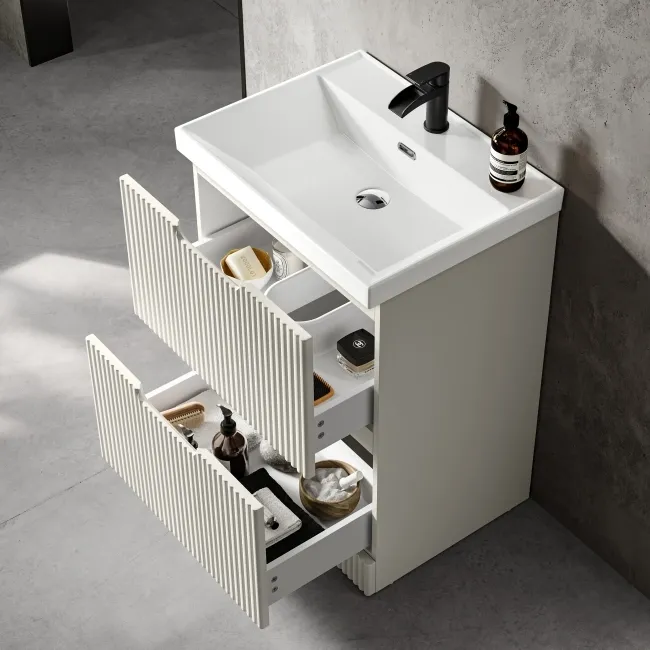 Crete Fluted Linen White Basin Vanity Drawer 600mm