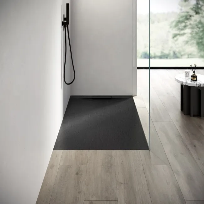 Tokyo Rectangular Matt Black Slate Texture Stone Shower Tray 1400x700mm