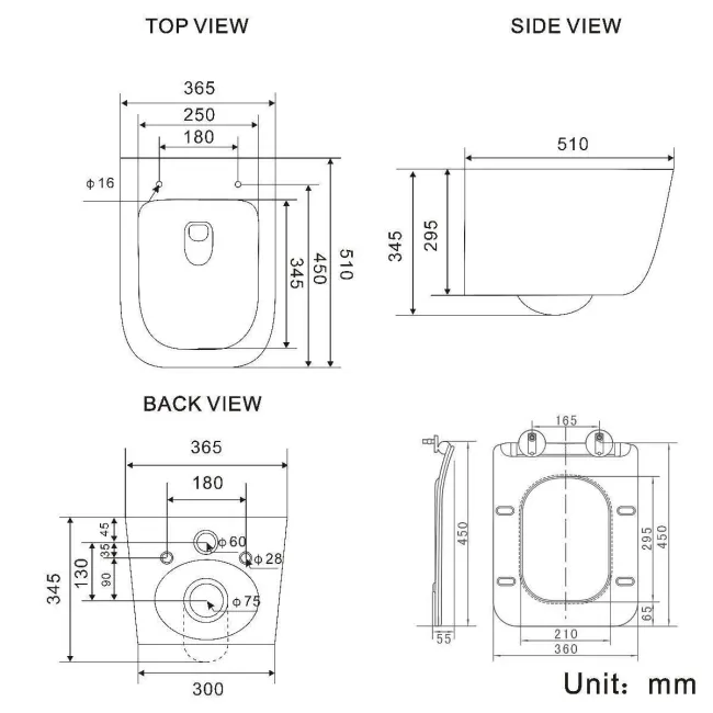 Nevada Rimless Wall Hung Toilet With Premium Soft Close Slim Seat