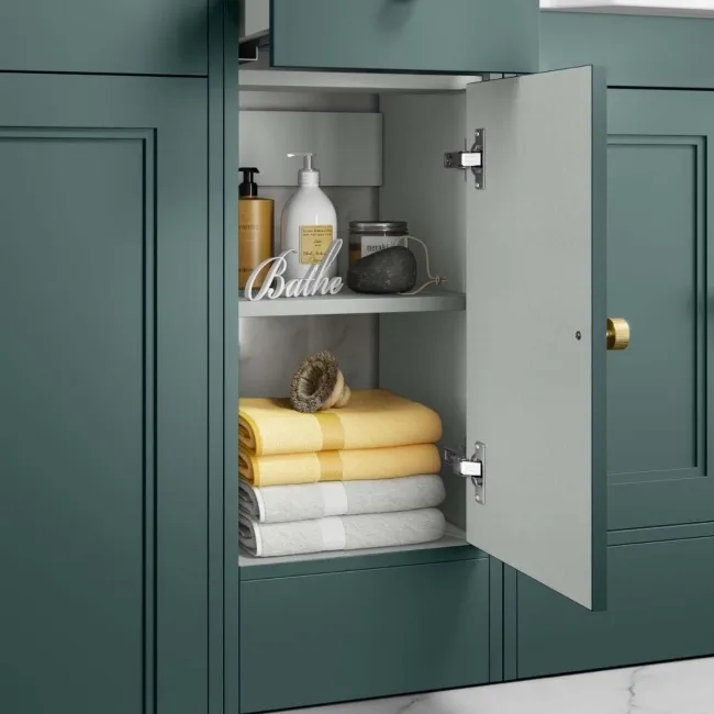 Monaco Midnight Green Side Cabinet Unit 300mm - Brushed Brass Accents