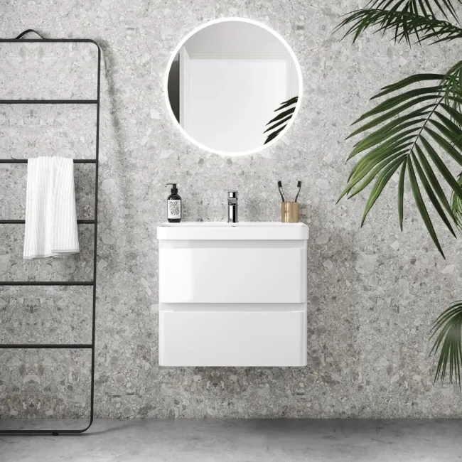 Corsica Gloss White Wall Hung Slimline Basin Drawer Vanity 600mm