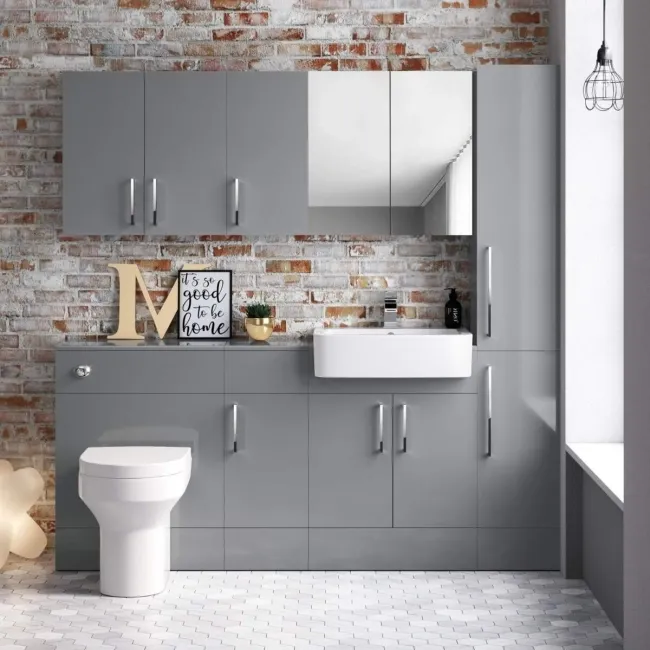 Harper Stone Grey Floor Standing Tall Cabinet Unit 1900x300mm