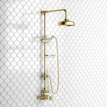 Shannon Brushed Brass Traditional Thermostatic Shower Set with Hand Shower and Soap Dish