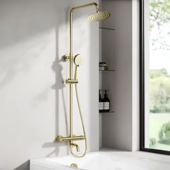 Doon Round Brushed Brass Thermostatic Bath Filler Shower Set