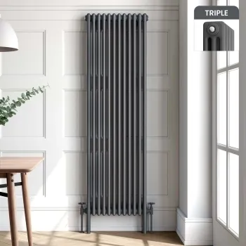 Athens Anthracite Triple Column Vertical Traditional Radiator 1800x560mm