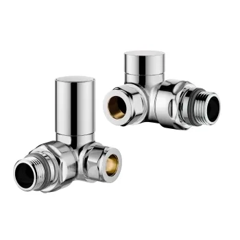 Chrome Angled Radiator Valves and lockshield pack (Pair) Standard 15mm