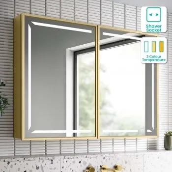 Mia Matt Brass Illuminated LED Mirror Cabinet 710x1000mm