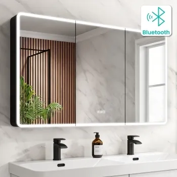 Aurora Matt Black Illuminated LED Mirror Cabinet With BLUETOOTH Speaker 700x1200mm