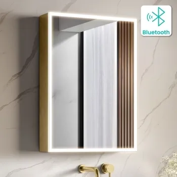 Margot Brushed Brass Illuminated LED Mirror Cabinet With BLUETOOTH Speaker & USB Port 700x500mm