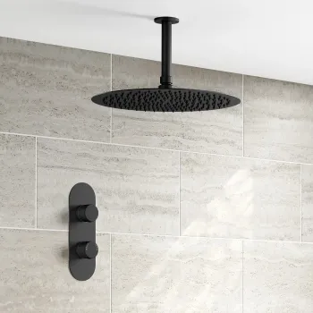 Ballina Premium Ceiling Matt Black Round Thermostatic Shower Set - 300mm Head
