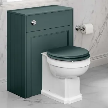 Traditional Midnight Green Back To Wall Unit and Hudson Toilet with Wooden Seat