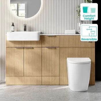 Sicily Fluted Country Oak Combination Vanity Basin with Marble Top & Utah Comfort Height Toilet 1500mm - Chrome Handles