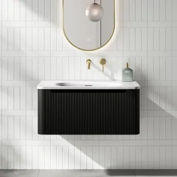 Sorrento Fluted Matt Black Wall Hung Drawer Vanity with Matt White Basin 800mm