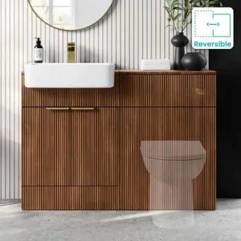 Sicily Fluted Black Walnut Basin Vanity and Back To Wall Toilet Unit 1200mm (Excludes Toilet) - Brushed Brass Accents
