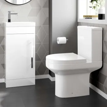 Avon Gloss White Cloakroom Floor Standing Basin Vanity 400mm and Toilet Set