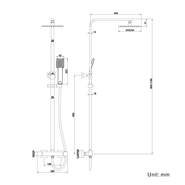 Galway Premium Matt Black Square Thermostatic Shower Set
