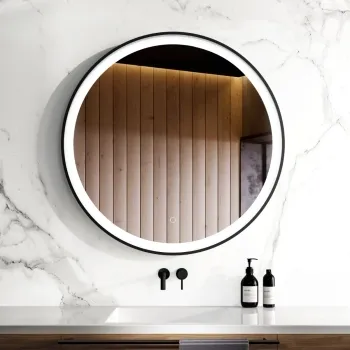 Mollie Black Framed Round Illuminated LED Mirror 800mm