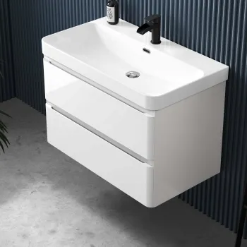 Corsica Gloss White Wall Hung Basin Drawer Vanity 800mm