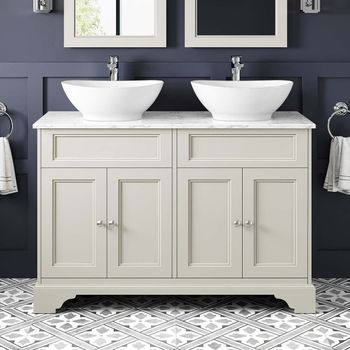 Lucia Chalk White Double Vanity with Marble Top & Oval Basin