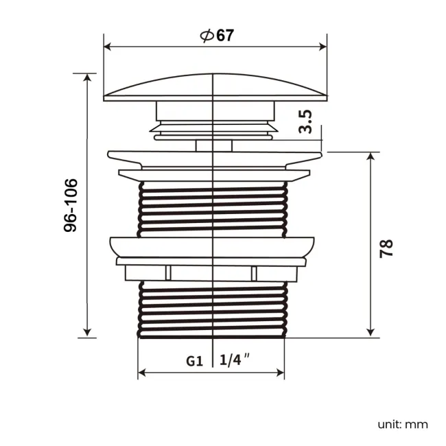 Matt Black Ceramic Dome Basin Waste - Unslotted