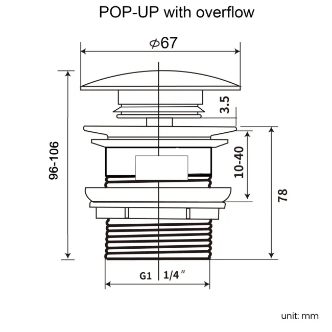 Matt Black Ceramic Dome Basin Waste - Slotted