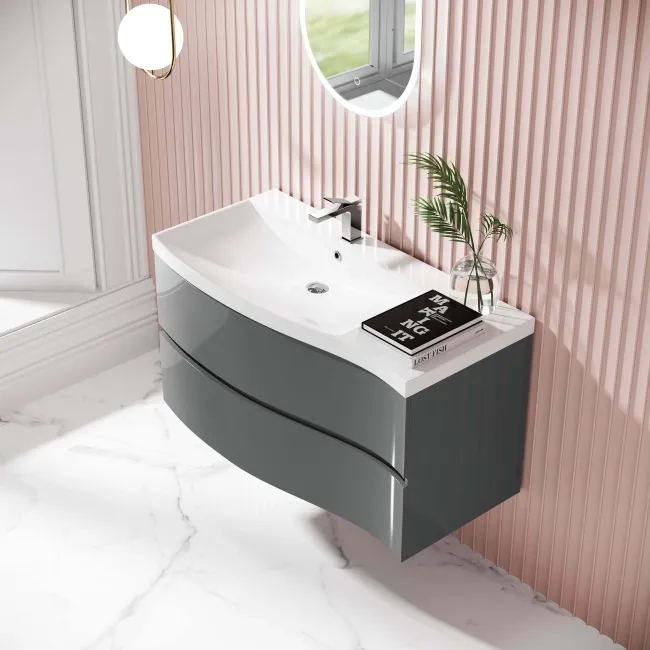 Bali Storm Grey Wall Hung Basin Drawer Vanity 1000mm -left Handed