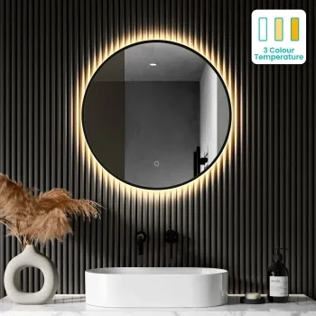 Delilah Black Framed Round Backlit llluminated LED Mirror 600mm