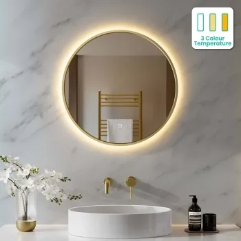 Delilah Brushed Brass Round Backlit Illuminated LED Mirror 600mm