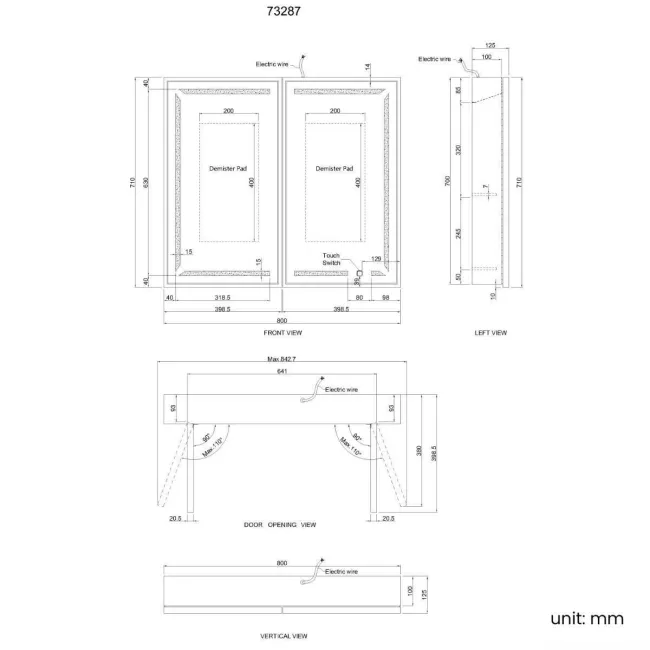 Mia Matt Brass Illuminated LED Mirror Cabinet 710x800mm