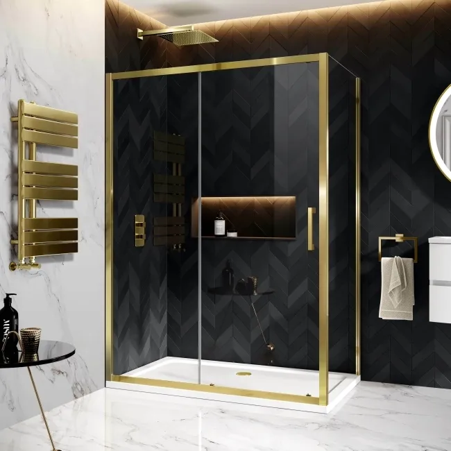 Hamburg Brushed Brass Easy Clean 8mm Sliding Shower Enclosure 1400x800mm - Easy Fix