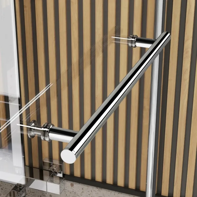 L Shaped 1700 Shower Bath with Front Panel & 6mm Easy Clean Screen with Rail - Right Handed