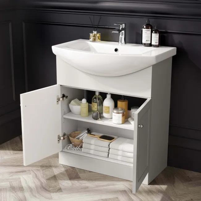 Capri Cotton White Vanity with Semi Recessed Basin 750mm - Chrome Handles