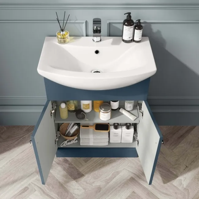 Capri Navy Blue Vanity with Semi Recessed Basin 650mm - Chrome Handles