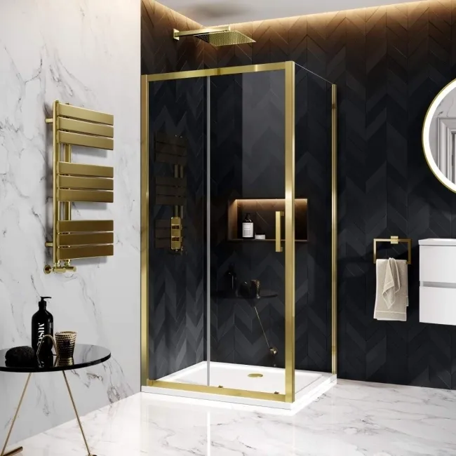 Hamburg Brushed Brass Easy Clean 8mm Sliding Shower Enclosure 1000x760mm - Easy Fix