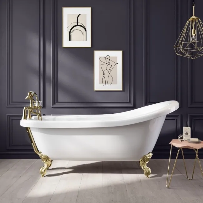 Highbury 1700mm Roll Top Slipper Bath - Brushed Brass Ball Feet