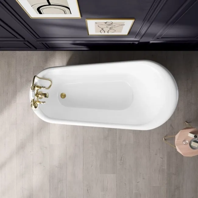 Highbury 1550mm Roll Top Slipper Bath - Brushed Brass Ball Feet