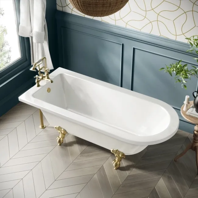 Abingdon 1700mm Single Ended Roll Top Bath - Brushed Brass Ball Feet