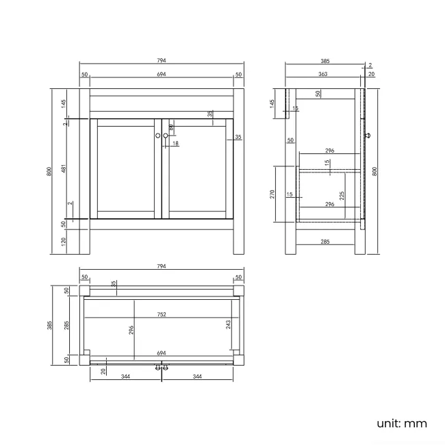 Bermuda Dove Grey Basin Vanity 800mm