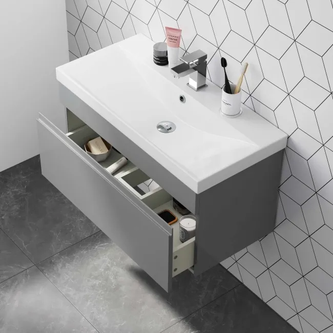 Trent Stone Grey Wall Hung Basin Drawer Vanity 800mm