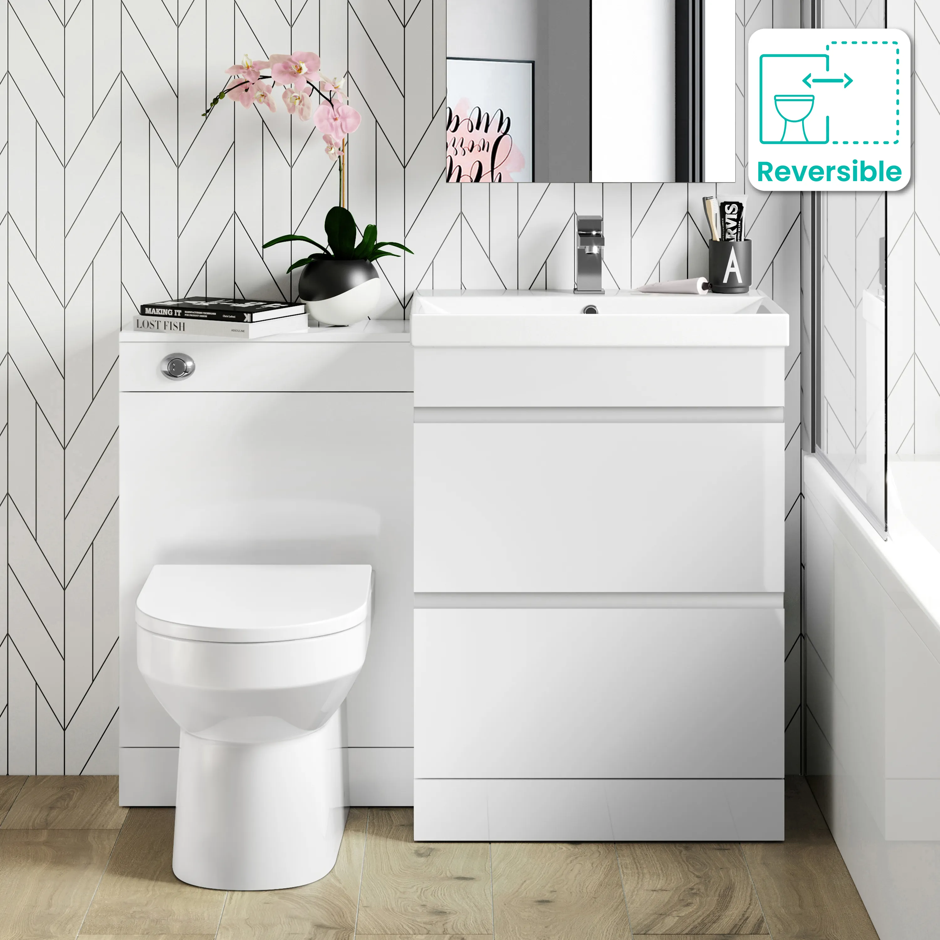 Trent Gloss White Combination Basin Drawer and Miami Toilet 1100mm