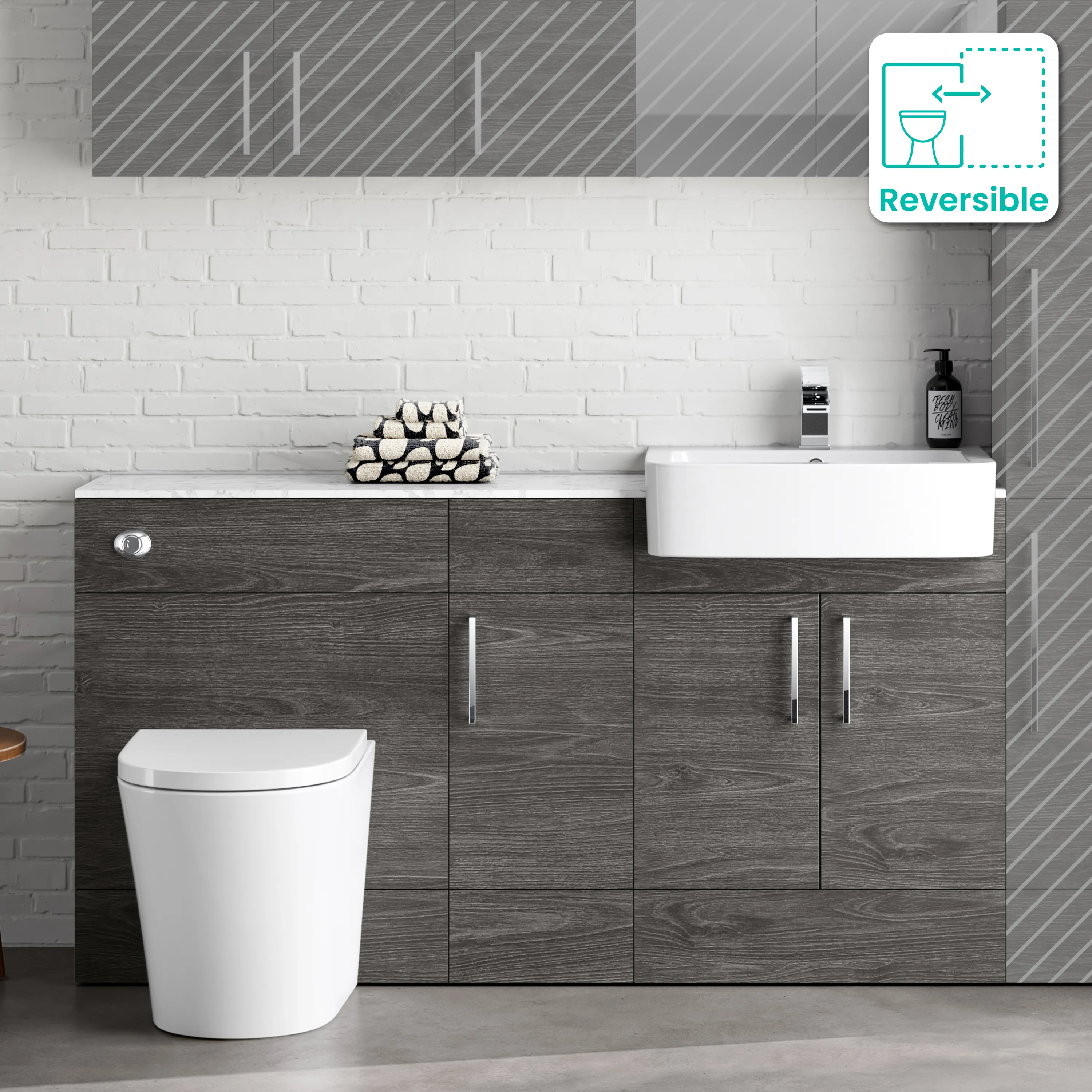 Harper Charcoal Elm Combination Vanity Basin with Marble Top & Boston Toilet 1500mm