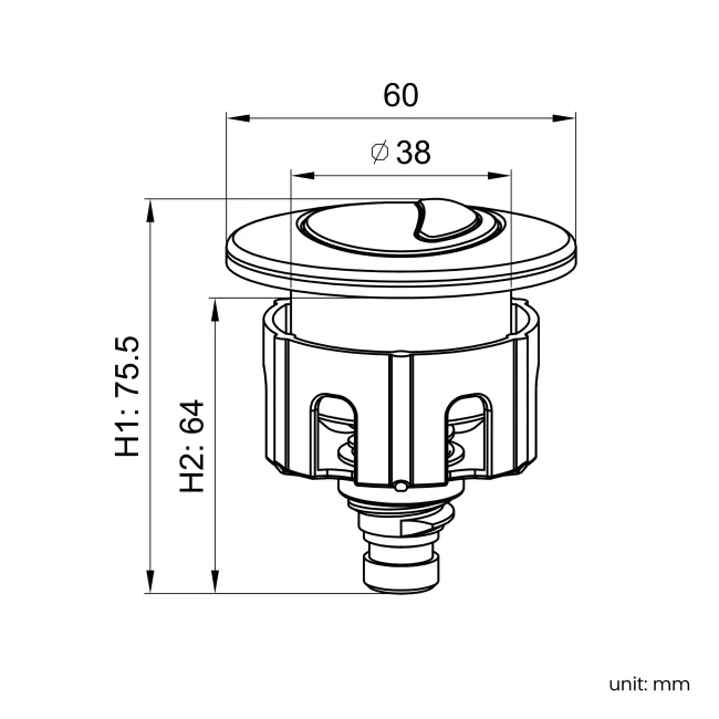 Detroit Chrome Round Push Button for Cable Operated Concealed Cistern - Dia.60mm